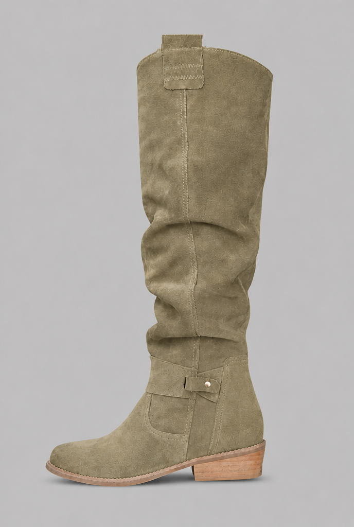 Stivali Donna Slouchy al Ginocchio in Camoscio con Fibbia