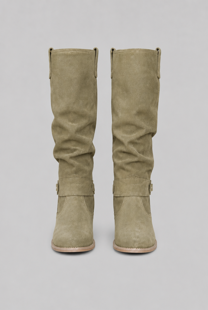 Stivali Donna Slouchy al Ginocchio in Camoscio con Fibbia