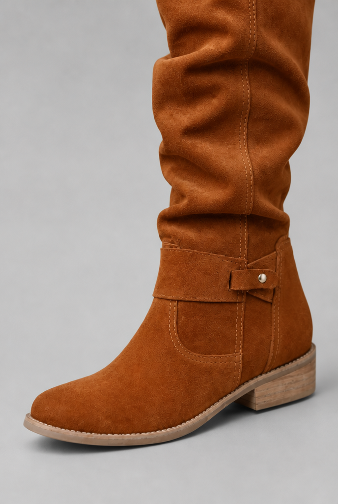Stivali Donna Slouchy al Ginocchio in Camoscio con Fibbia
