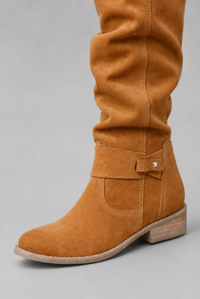 Stivali Donna Slouchy al Ginocchio in Camoscio con Fibbia