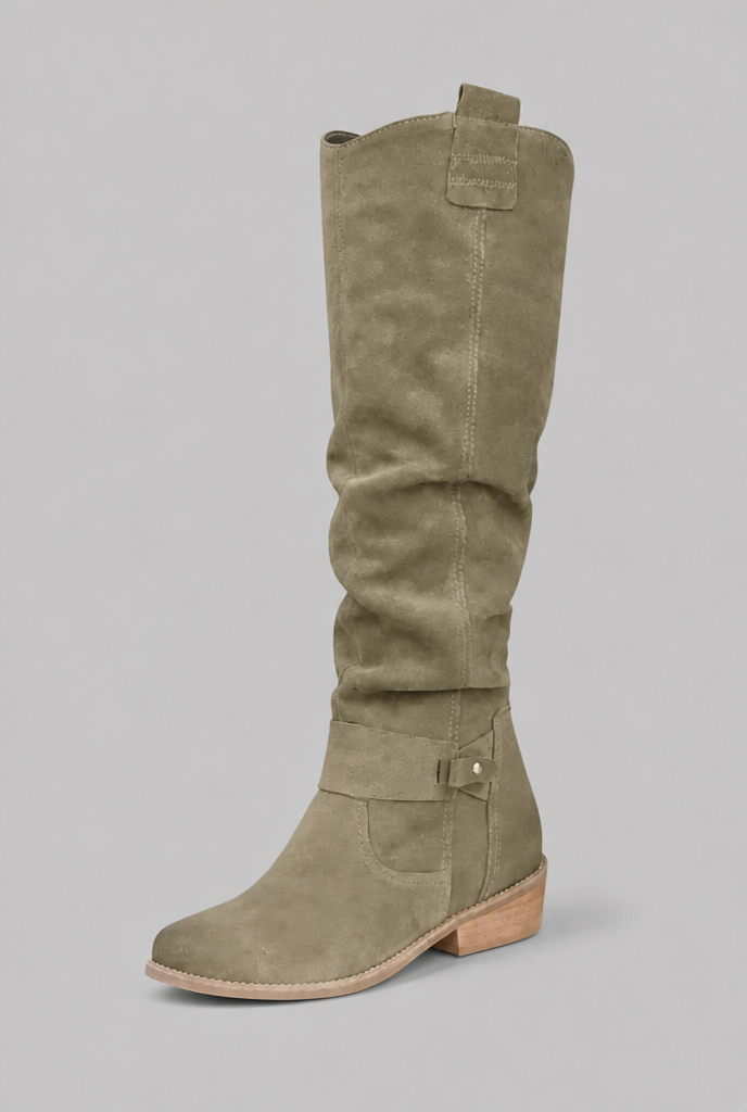 Stivali Donna Slouchy al Ginocchio in Camoscio con Fibbia