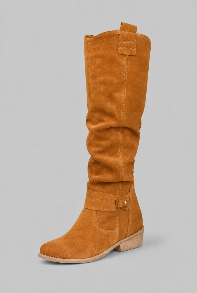 Stivali Donna Slouchy al Ginocchio in Camoscio con Fibbia