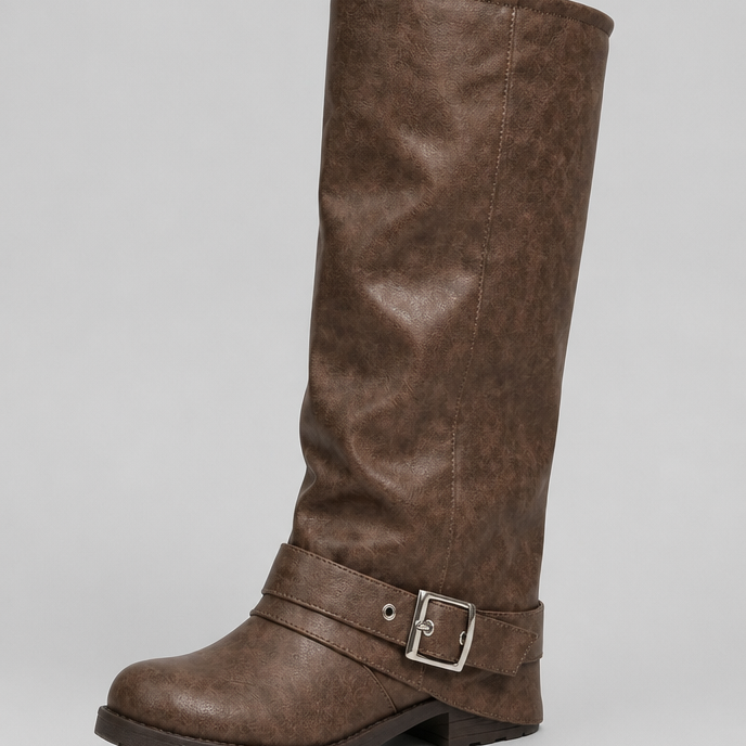 Stivali Donna Slouchy con Fibbia Effetto Pelle Suola Carrarmato