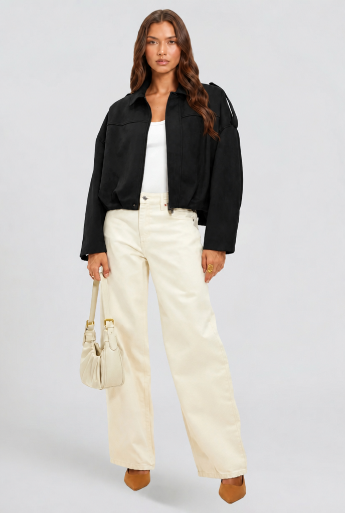 Giacca Donna in Camoscio Oversize Corta Maniche Ampie