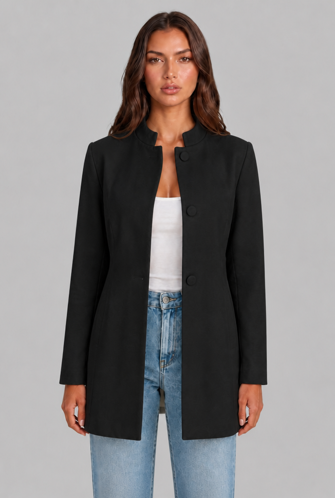 Cappotto Donna Sartoriale Corto Monopetto Collo Alto