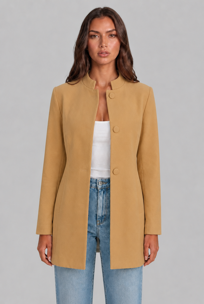 Cappotto Donna Sartoriale Corto Monopetto Collo Alto