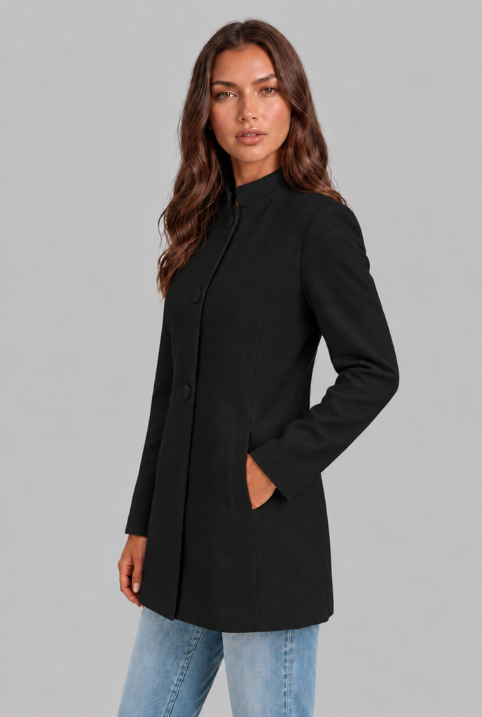 Cappotto Donna Sartoriale Corto Monopetto Collo Alto