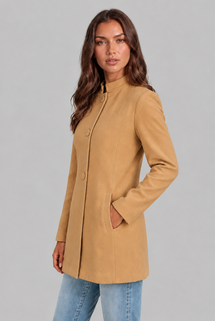Cappotto Donna Sartoriale Corto Monopetto Collo Alto