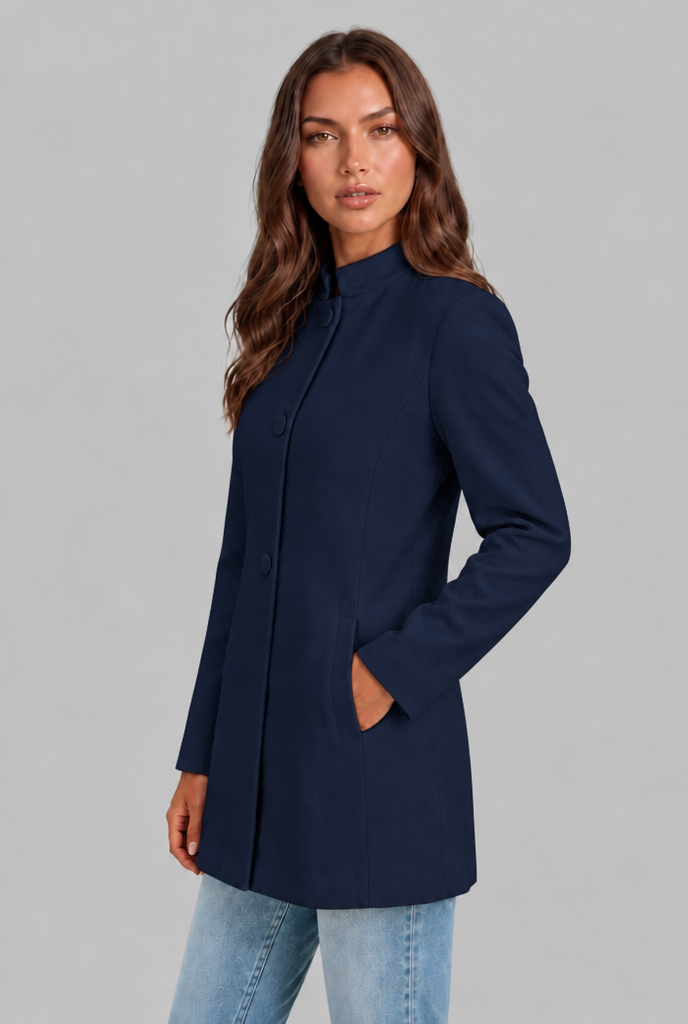 Cappotto Donna Sartoriale Corto Monopetto Collo Alto