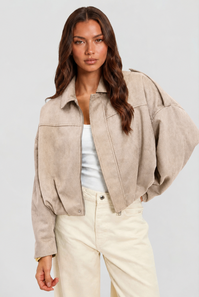 Giacca Donna in Camoscio Oversize Corta Maniche Ampie