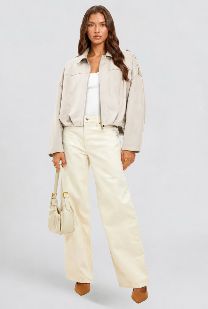Giacca Donna in Camoscio Oversize Corta Maniche Ampie