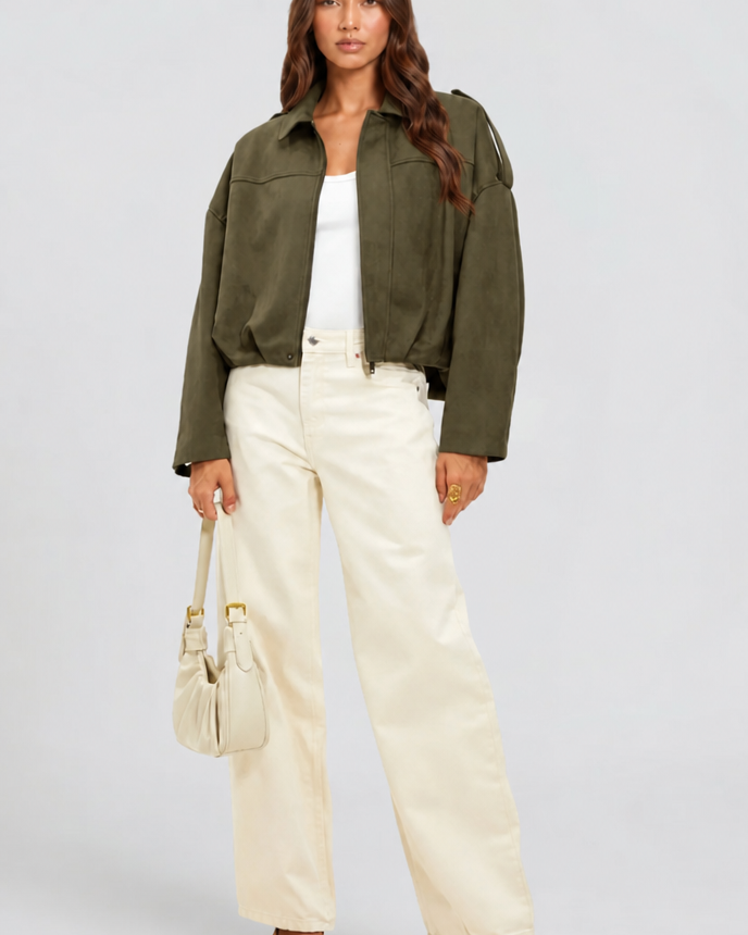 Giacca Donna in Camoscio Oversize Corta Maniche Ampie