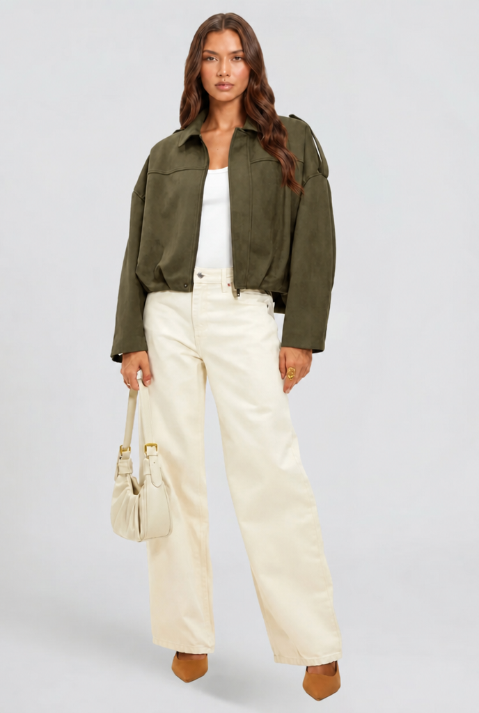 Giacca Donna in Camoscio Oversize Corta Maniche Ampie