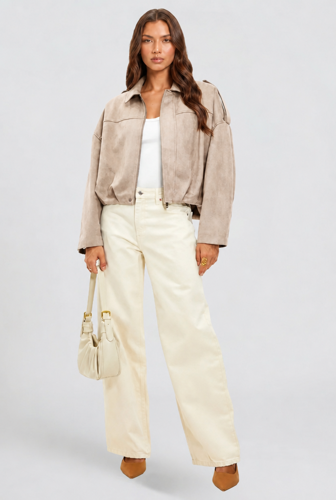 Giacca Donna in Camoscio Oversize Corta Maniche Ampie