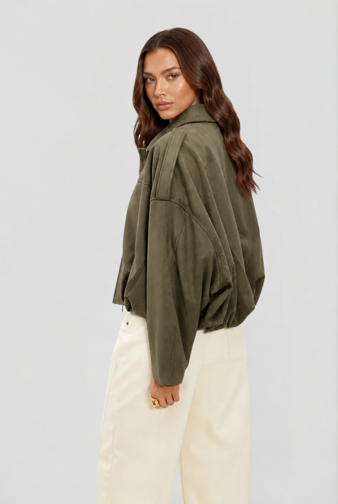 Giacca Donna in Camoscio Oversize Corta Maniche Ampie