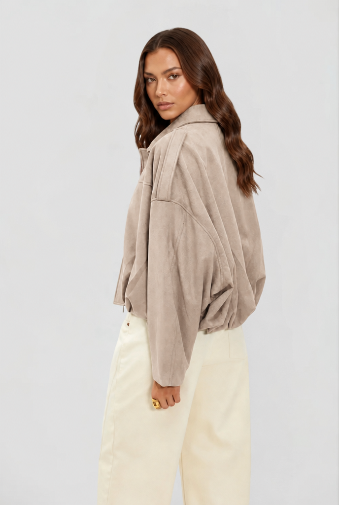 Giacca Donna in Camoscio Oversize Corta Maniche Ampie