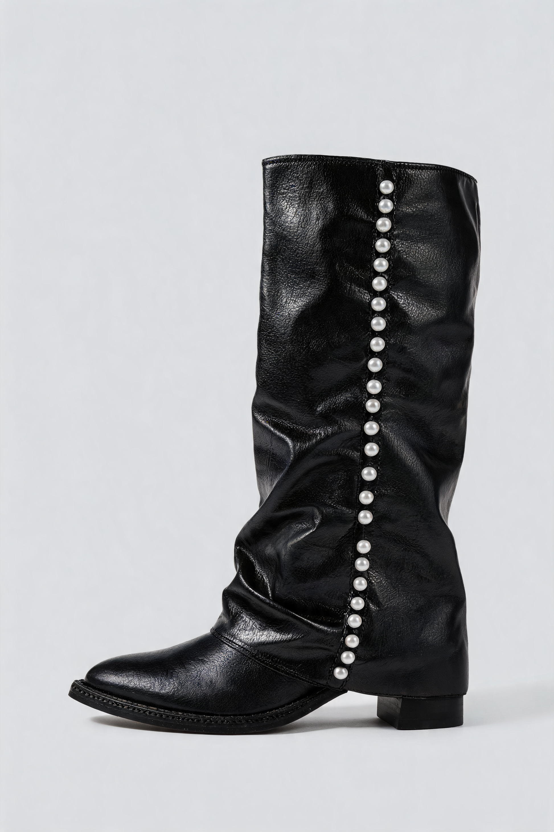 Stivali Donna al Ginocchio Effetto Pelle con Perle Slouchy