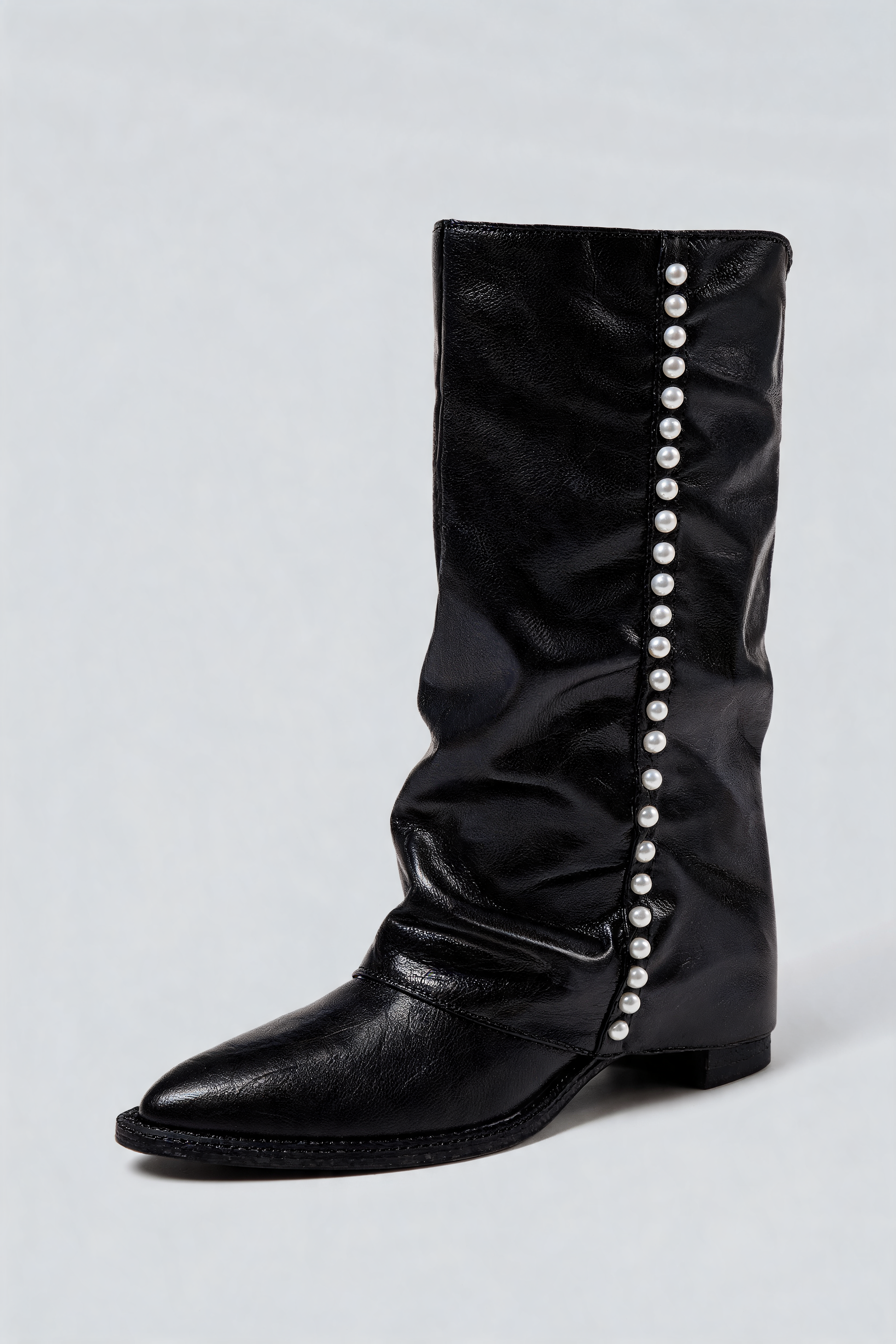 Stivali Donna al Ginocchio Effetto Pelle con Perle Slouchy