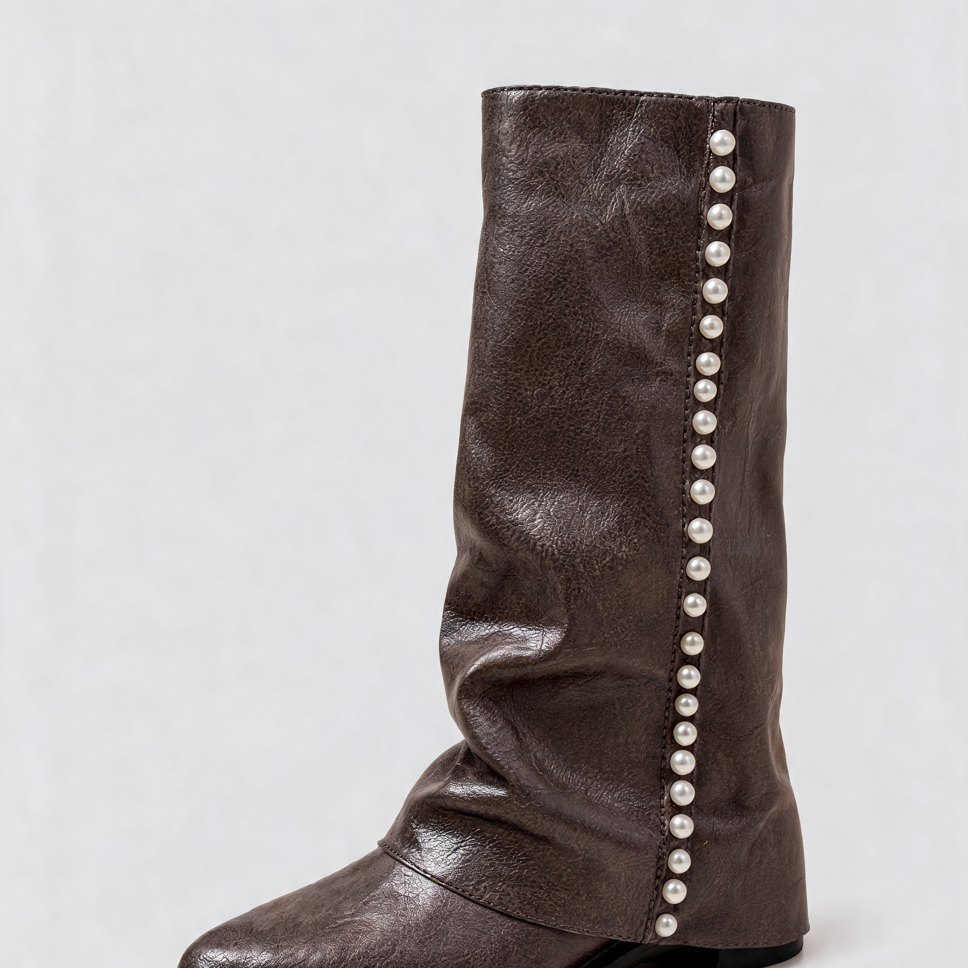 Stivali Donna al Ginocchio Effetto Pelle con Perle Slouchy