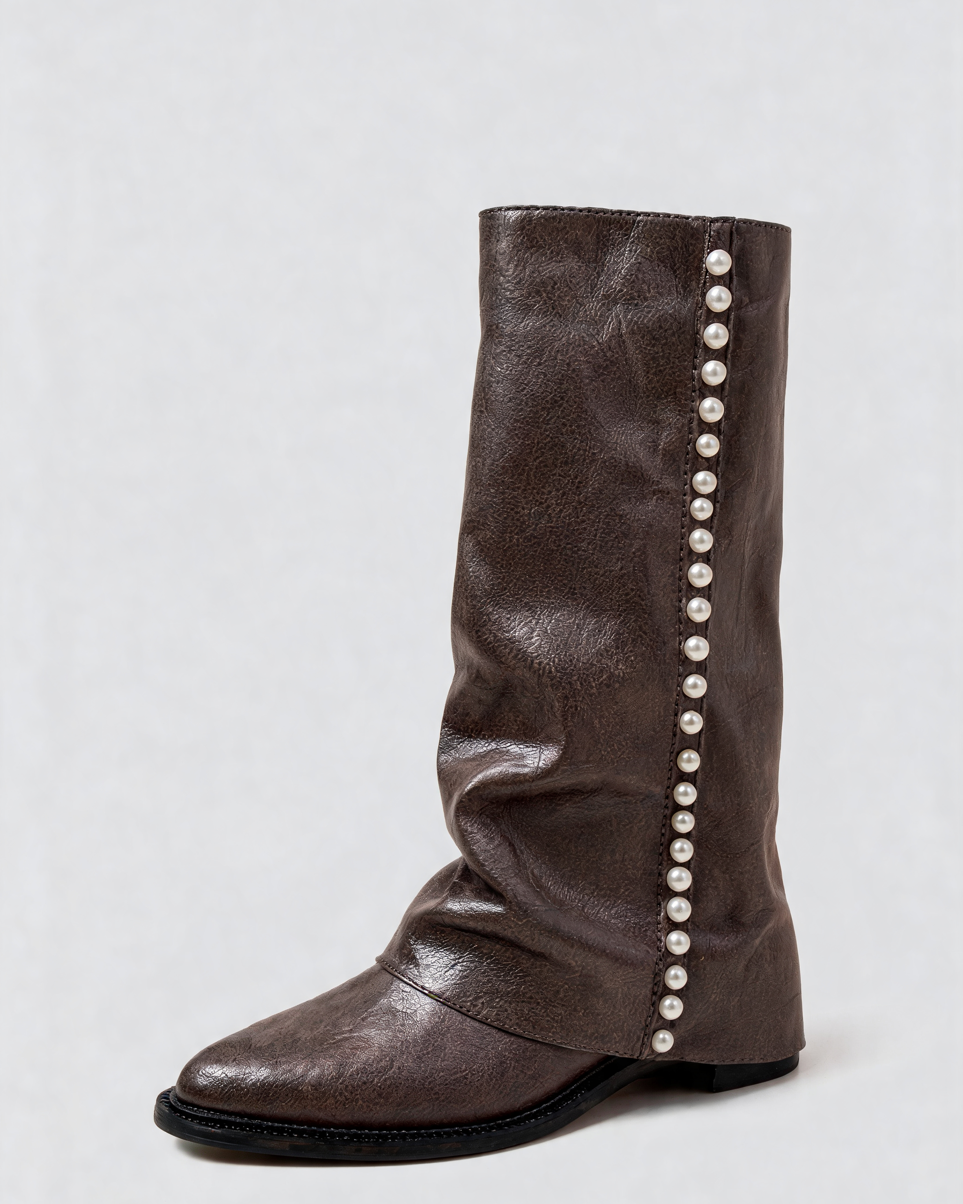 Stivali Donna al Ginocchio Effetto Pelle con Perle Slouchy