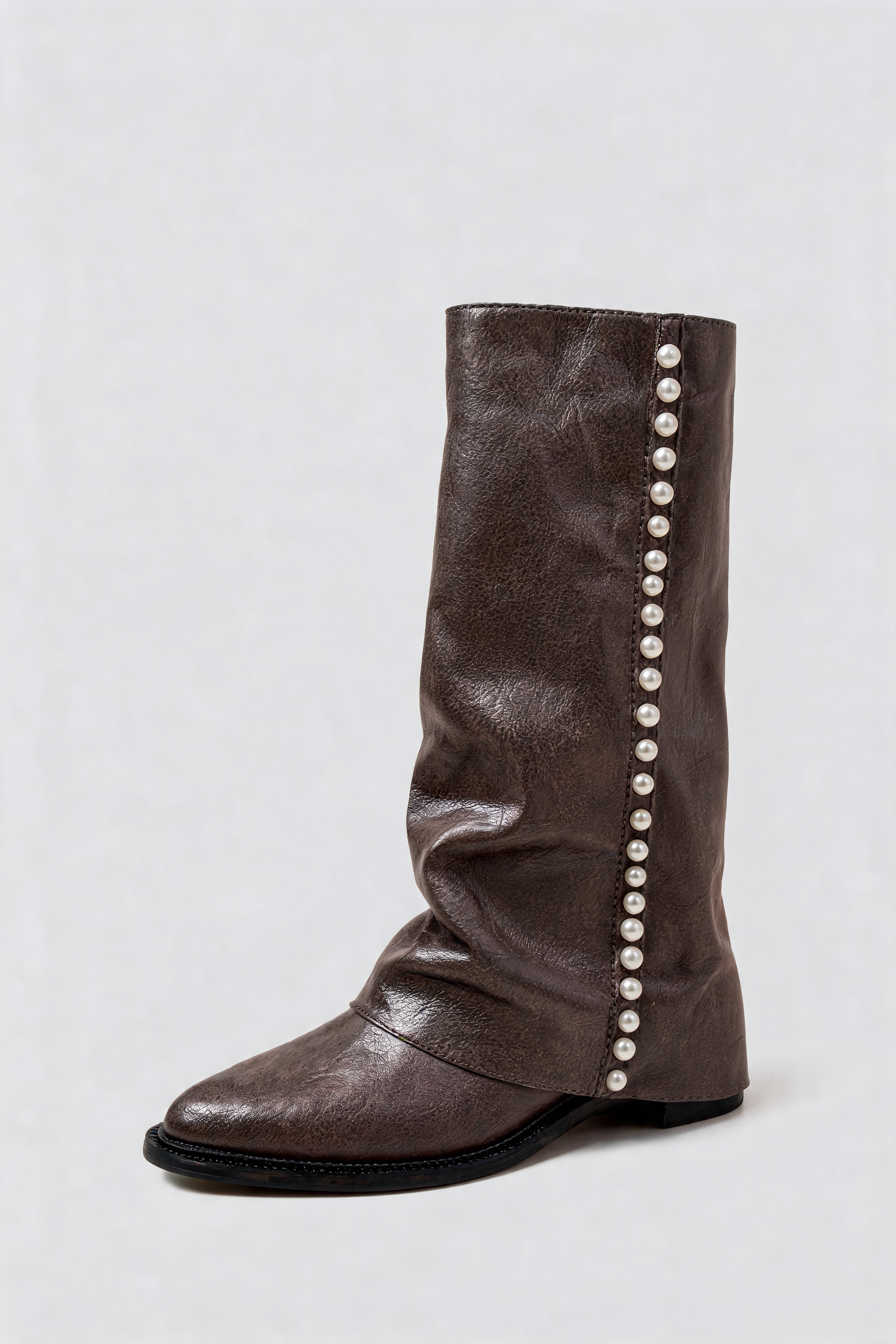 Stivali Donna al Ginocchio Effetto Pelle con Perle Slouchy