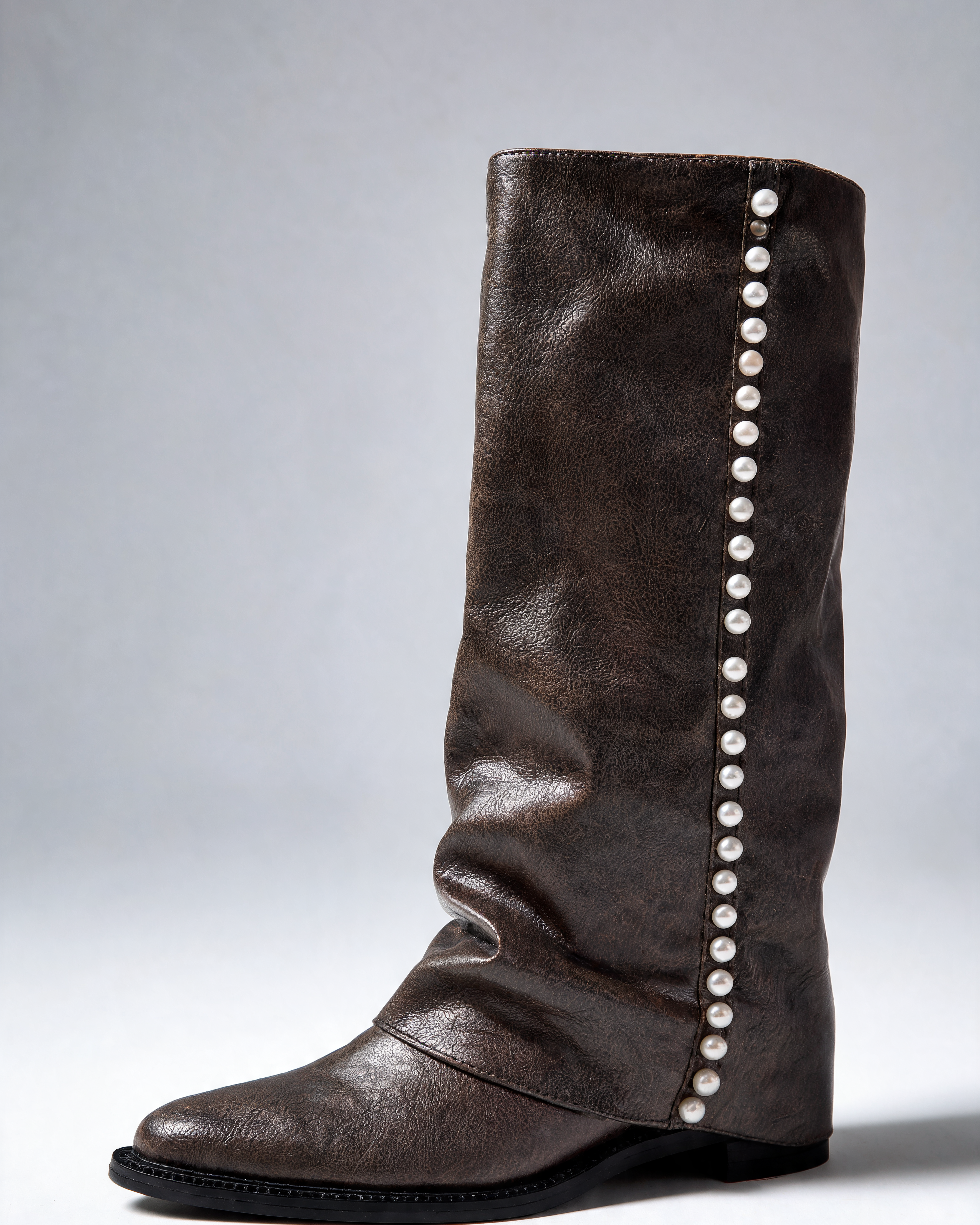 Stivali Donna al Ginocchio Effetto Pelle con Perle Slouchy