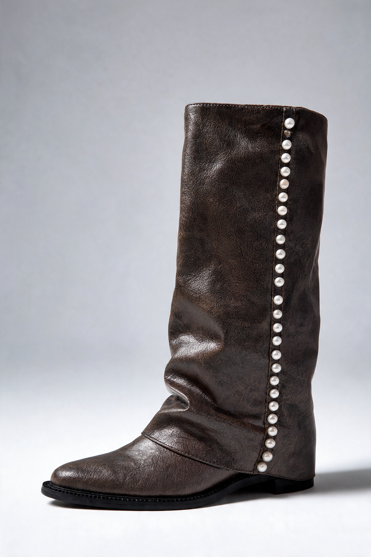 Stivali Donna al Ginocchio Effetto Pelle con Perle Slouchy
