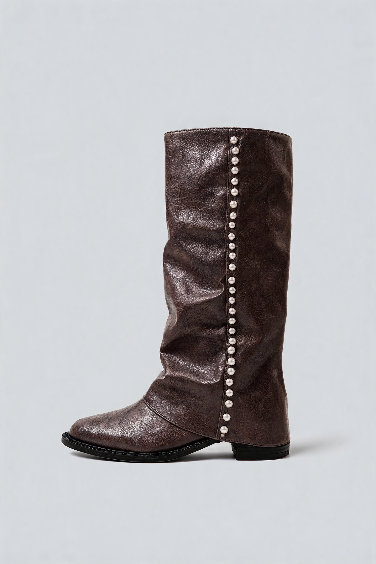 Stivali Donna al Ginocchio Effetto Pelle con Perle Slouchy