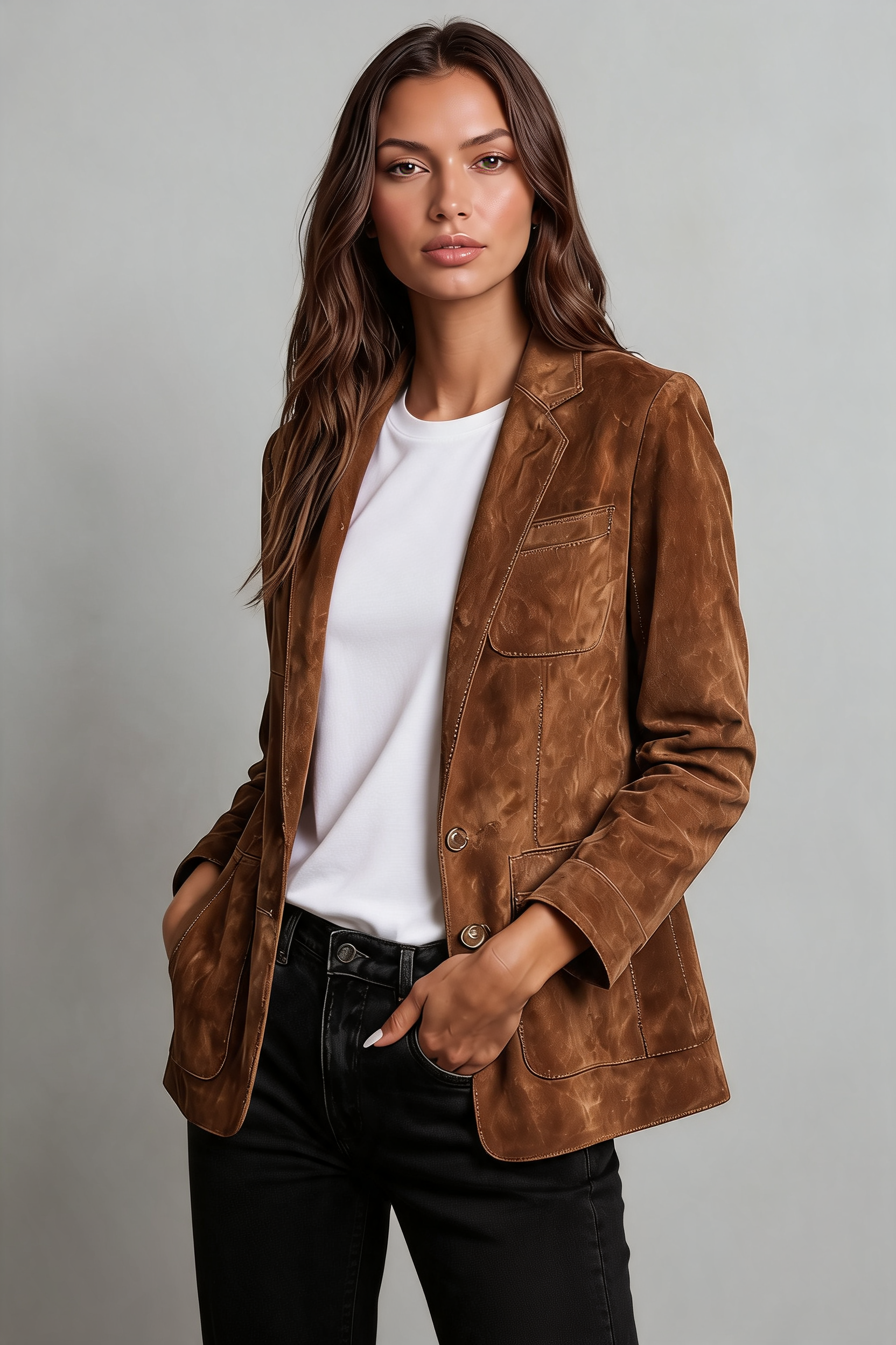 Giacca Donna Effetto Camoscio Sartoriale con Revers Aderente