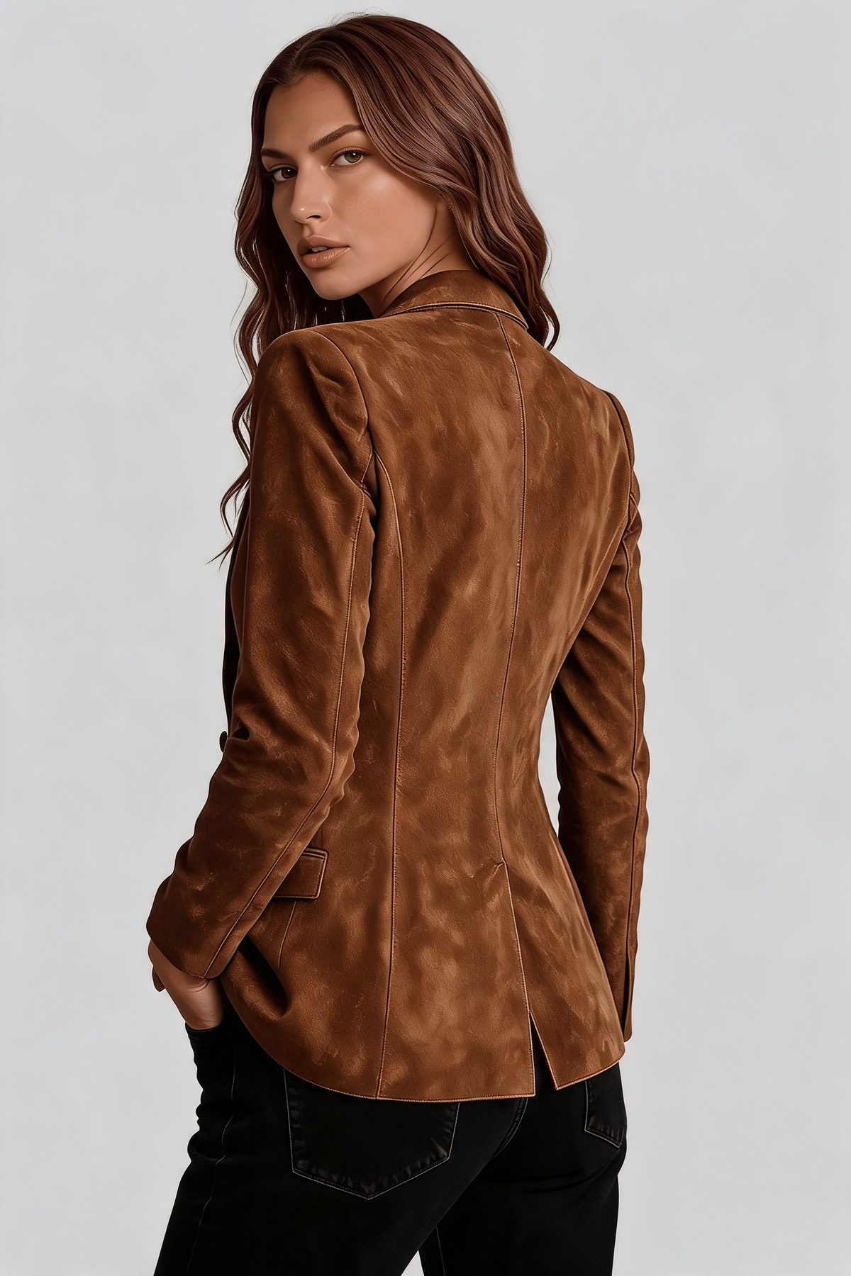 Giacca Donna Effetto Camoscio Sartoriale con Revers Aderente
