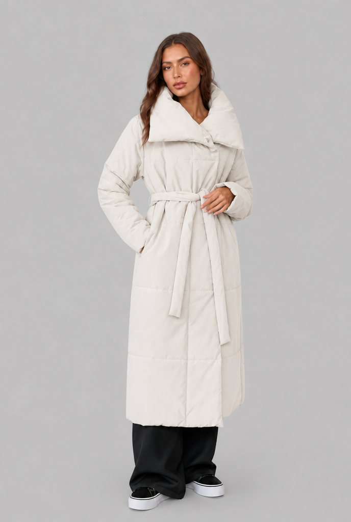 Cappotto Donna Imbottito Lungo Collo Oversize Trapuntato