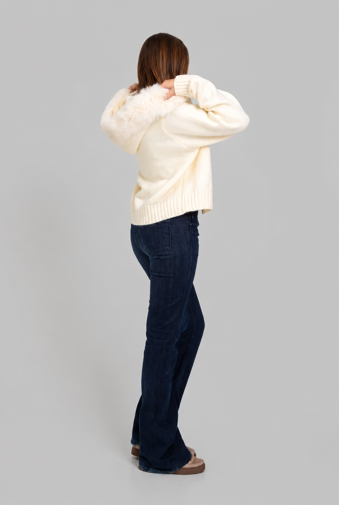 Giacca Donna Corta in Maglia con Zip Collo in Pelliccia Sintetica