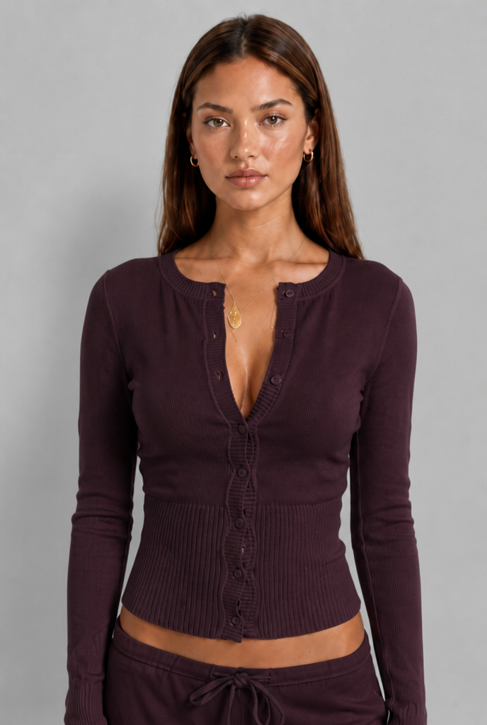 Completo Donna Cardigan a Coste Aderente e Pantaloni Gamba Ampia