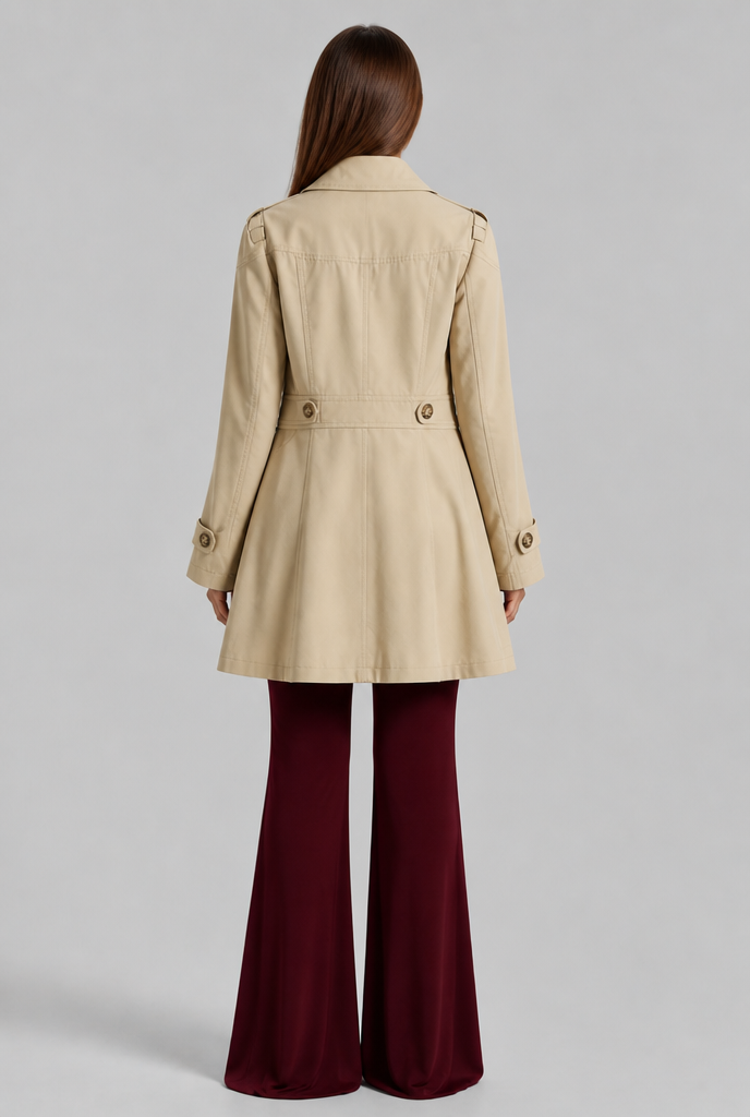 Trench Donna Aderente in Misto Cotone Collo Ampio Dentellato