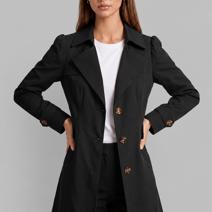 Trench Donna Aderente in Misto Cotone Collo Ampio Dentellato