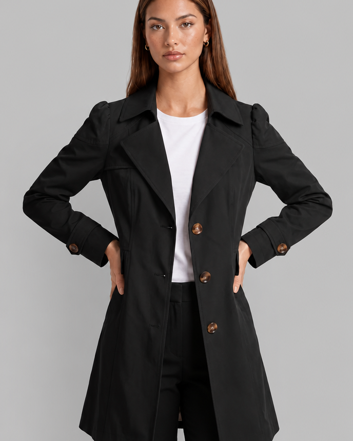 Trench Donna Aderente in Misto Cotone Collo Ampio Dentellato