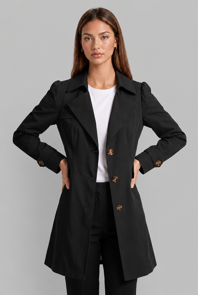 Trench Donna Aderente in Misto Cotone Collo Ampio Dentellato
