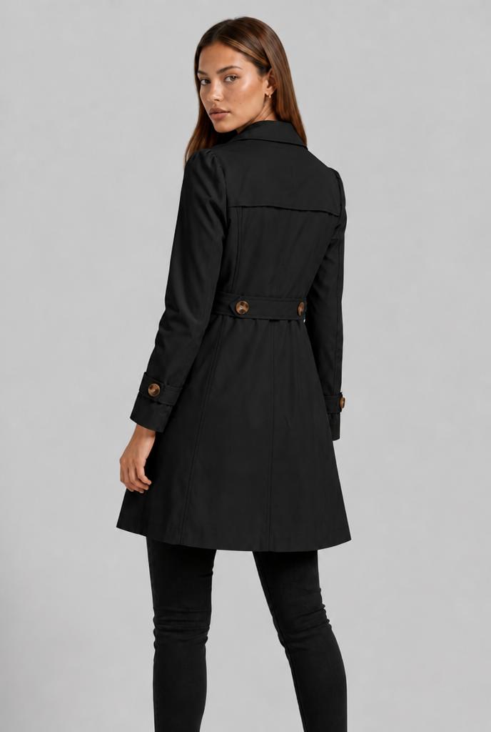 Trench Donna Aderente in Misto Cotone Collo Ampio Dentellato