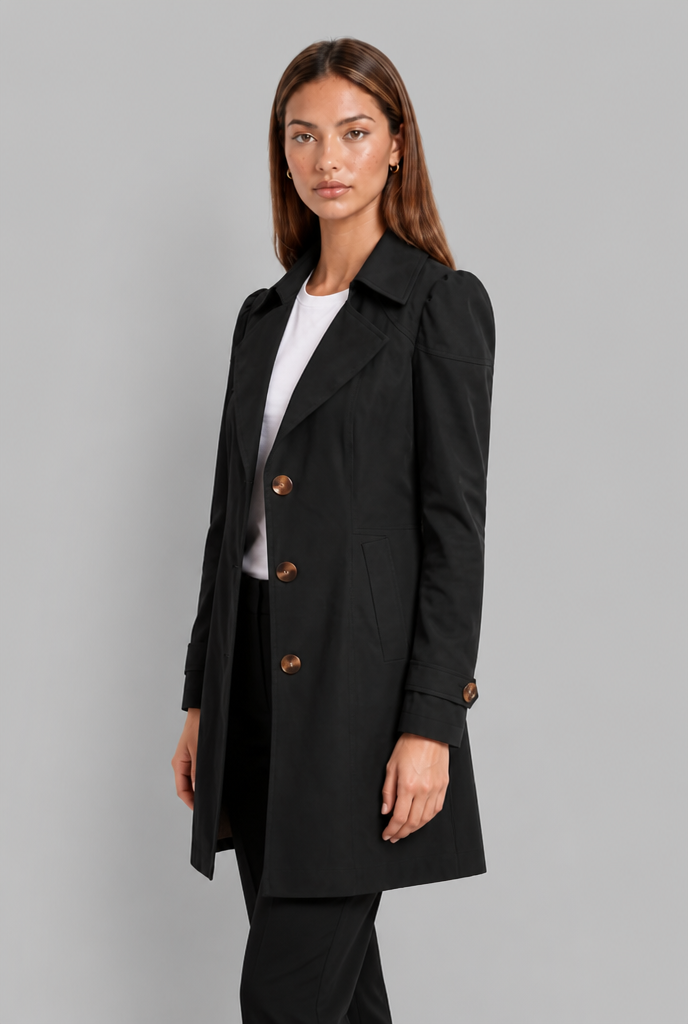 Trench Donna Aderente in Misto Cotone Collo Ampio Dentellato
