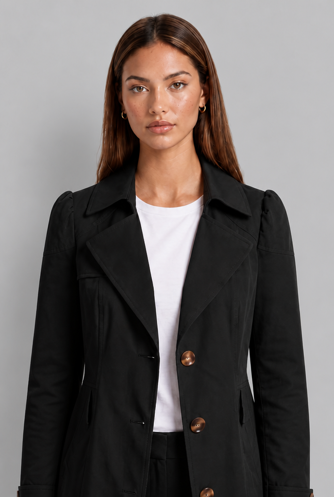 Trench Donna Aderente in Misto Cotone Collo Ampio Dentellato