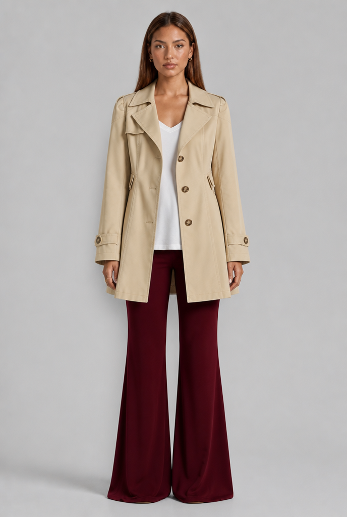 Trench Donna Aderente in Misto Cotone Collo Ampio Dentellato