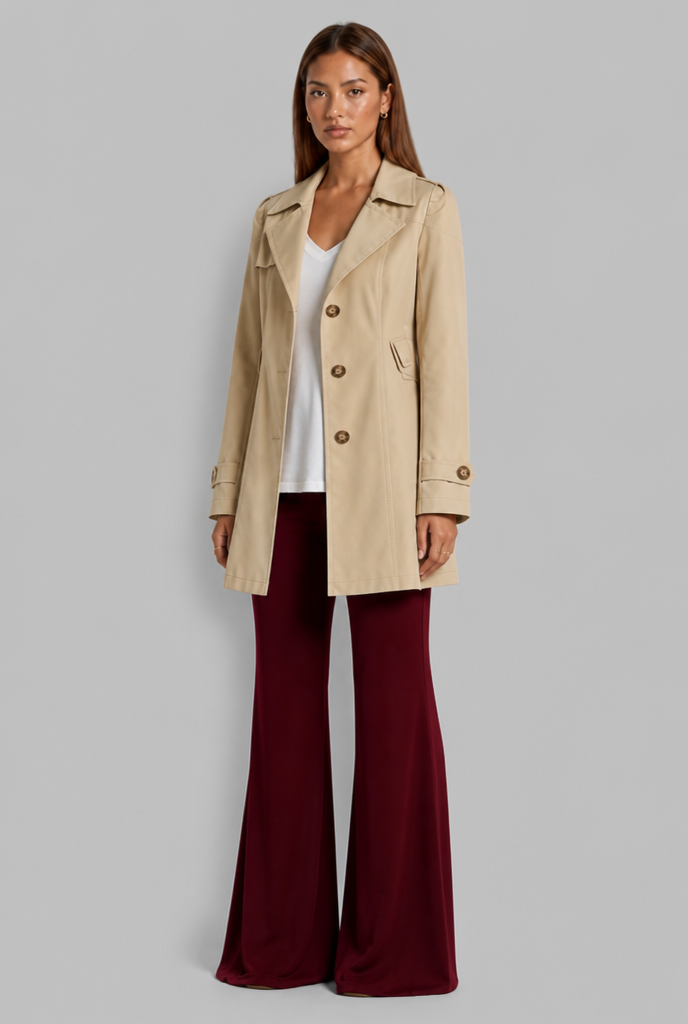 Trench Donna Aderente in Misto Cotone Collo Ampio Dentellato