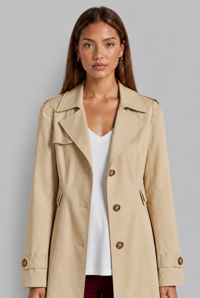 Trench Donna Aderente in Misto Cotone Collo Ampio Dentellato