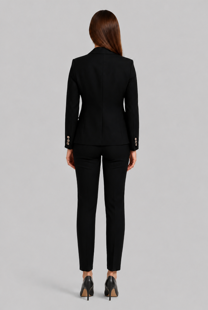Tailleur Donna Doppiopetto Bottoni Oro e Pantaloni Dritti