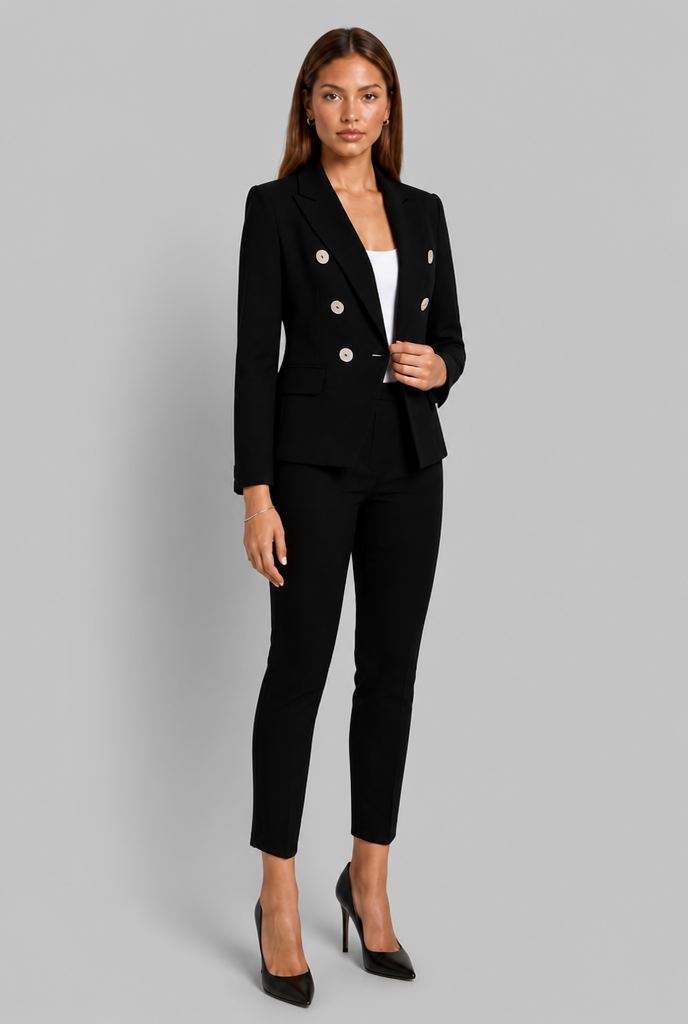 Tailleur Donna Doppiopetto Bottoni Oro e Pantaloni Dritti