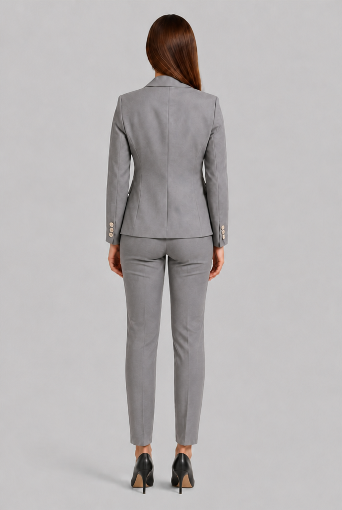 Tailleur Donna Doppiopetto Bottoni Oro e Pantaloni Dritti