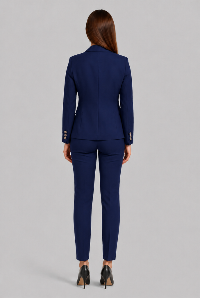 Tailleur Donna Doppiopetto Bottoni Oro e Pantaloni Dritti