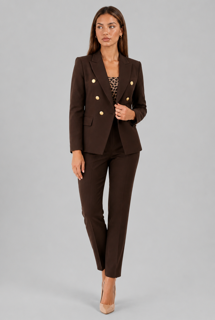 Tailleur Donna Doppiopetto Bottoni Oro e Pantaloni Dritti