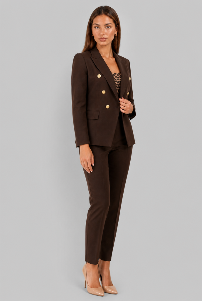 Tailleur Donna Doppiopetto Bottoni Oro e Pantaloni Dritti