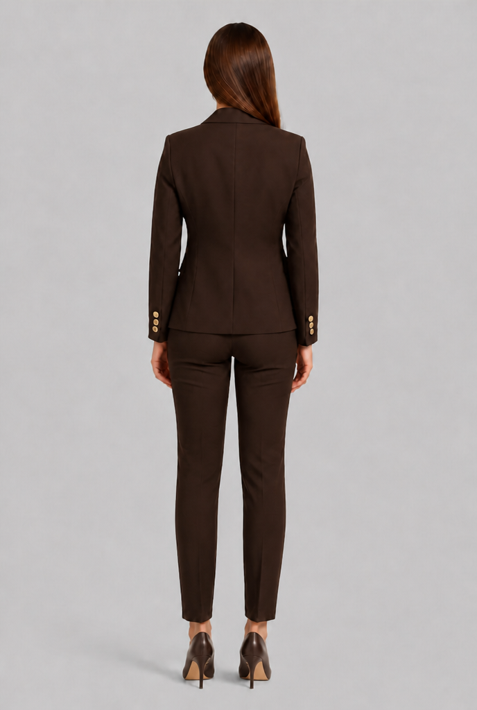Tailleur Donna Doppiopetto Bottoni Oro e Pantaloni Dritti